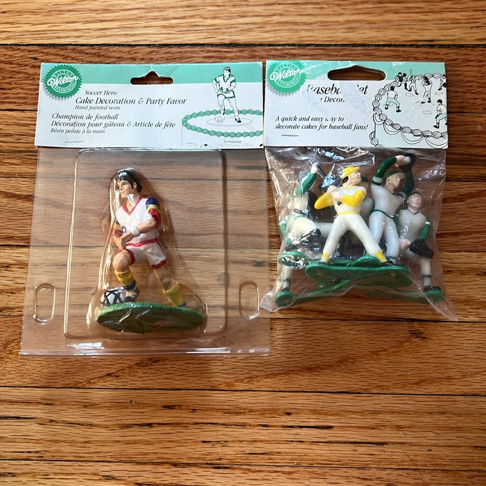 Vintage Wilton Cake Decorations / Soccer & Baseball / New / 1990s